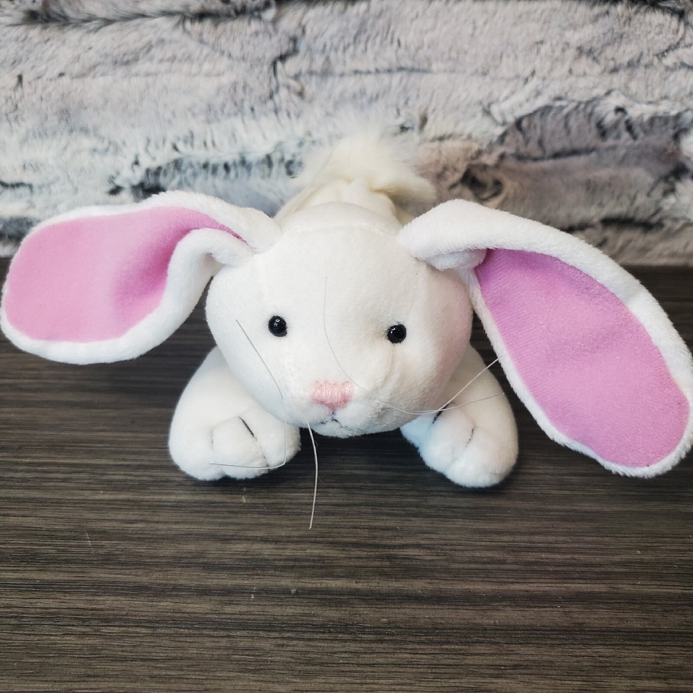 Vintage Applause Plush Stuffed White Easter Bunny Floppy Pink Ears 7 Inches